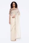 Buy_Onaya_Ivory Organza Embroidered Resham Round Sequin Scatter Saree With Blouse _at_Aza_Fashions