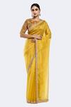 Buy_Onaya_Yellow Organza Embellished Bead Round Sequin Saree With Floral Blouse _at_Aza_Fashions