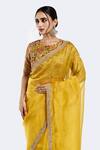 Shop_Onaya_Yellow Organza Embellished Bead Round Sequin Saree With Floral Blouse _Online_at_Aza_Fashions