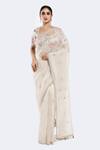 Buy_Onaya_Off White Organza Embellished Sequin U-neck Scatter Saree With Floral Blouse _at_Aza_Fashions