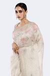 Onaya_Off White Organza Embellished Sequin U-neck Scatter Saree With Floral Blouse _Online_at_Aza_Fashions