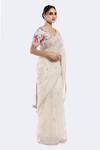 Shop_Onaya_Off White Organza Embellished Sequin U-neck Scatter Saree With Floral Blouse _Online_at_Aza_Fashions