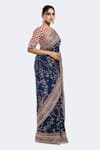 Shop_Onaya_Blue Bemberg Satin Embellished Sequin Round Floral Vine Print Saree With Blouse _Online_at_Aza_Fashions