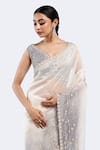 Onaya_Off White Organza Embellished Sequin V-neck Ombre Saree With Blouse _Online_at_Aza_Fashions