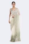 Buy_Onaya_Off White Organza Embellished Sequin V-neck Ombre Saree With Blouse _at_Aza_Fashions