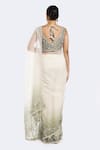 Shop_Onaya_Off White Organza Embellished Sequin V-neck Ombre Saree With Blouse _at_Aza_Fashions