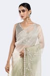 Onaya_Off White Organza Embellished Sequin V-neck Ombre Saree With Blouse _Online_at_Aza_Fashions