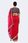 Shop_Onaya_Magenta Organza Embellished Sequin V-neck Scalloped Saree With Blouse _at_Aza_Fashions