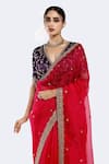 Onaya_Magenta Organza Embellished Sequin V-neck Scalloped Saree With Blouse _Online_at_Aza_Fashions