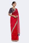 Onaya_Magenta Organza Embellished Sequin V-neck Scalloped Saree With Blouse _at_Aza_Fashions