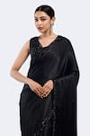 Onaya_Black Satin Embellished Sequin V-neck Tonal Saree With Blouse _Online_at_Aza_Fashions