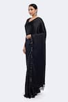 Buy_Onaya_Black Satin Embellished Sequin V-neck Tonal Saree With Blouse _Online_at_Aza_Fashions