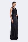 Shop_Onaya_Black Satin Embellished Sequin V-neck Tonal Saree With Blouse _Online_at_Aza_Fashions