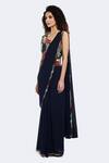Buy_Onaya_Black Lycra Cut Work, Embroidery Border Pre-stitched Saree With Blouse _Online_at_Aza_Fashions