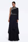 Buy_Onaya_Black Georgette Embellished Bead Round High Neck Floral Yoke Gown _at_Aza_Fashions
