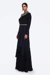 Buy_Onaya_Black Georgette Embellished Bead Round High Neck Floral Yoke Gown _Online_at_Aza_Fashions
