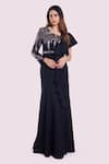 Buy_Onaya_Black Georgette Embellished Sequin Cutwork Stripe Yoke Gown _at_Aza_Fashions