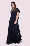 Buy_Onaya_Black Georgette Embellished Sequin Cutwork Stripe Yoke Gown _Online_at_Aza_Fashions