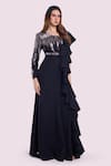 Shop_Onaya_Black Georgette Embellished Sequin Cutwork Stripe Yoke Gown _Online_at_Aza_Fashions