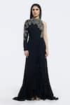 Buy_Onaya_Black Georgette Embellished Sequin Round High Neck Floral Gown _at_Aza_Fashions