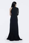 Shop_Onaya_Black Georgette Embellished Sequin Round High Neck Floral Gown _at_Aza_Fashions