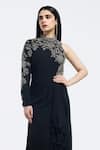 Onaya_Black Georgette Embellished Sequin Round High Neck Floral Gown _Online_at_Aza_Fashions