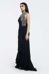 Buy_Onaya_Black Georgette Embellished Sequin Round High Neck Floral Gown _Online_at_Aza_Fashions