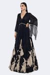 Buy_Onaya_Black Chinon Chiffon Printed Floral Plunge V Neck Placement Anarkali _at_Aza_Fashions