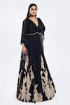 Onaya_Black Chinon Chiffon Printed Floral Plunge V Neck Placement Anarkali _Online_at_Aza_Fashions