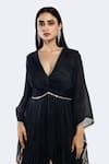 Buy_Onaya_Black Chinon Chiffon Printed Floral Plunge V Neck Placement Anarkali _Online_at_Aza_Fashions
