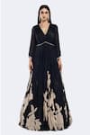 Shop_Onaya_Black Chinon Chiffon Printed Floral Plunge V Neck Placement Anarkali _Online_at_Aza_Fashions