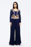 Buy Onaya Blue Silk, Georgette Zari Square Neck Zardozi Embellished Jacket Sharara Set at Aza Fashions Buy_Onaya_Blue Silk, Georgette Zari Square Neck Zardozi Embellished Jacket Sharara Set _at_Aza_Fashions