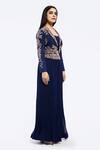 Shop Onaya Blue Silk, Georgette Zari Square Neck Zardozi Embellished Jacket Sharara Set Online at Aza Fashions Shop_Onaya_Blue Silk, Georgette Zari Square Neck Zardozi Embellished Jacket Sharara Set _Online_at_Aza_Fashions