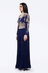 Onaya Blue Silk, Georgette Zari Square Neck Zardozi Embellished Jacket Sharara Set at Aza Fashions Onaya_Blue Silk, Georgette Zari Square Neck Zardozi Embellished Jacket Sharara Set _at_Aza_Fashions