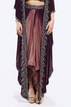 Onaya_Wine Crepe Embroidery Mirror Cape Open Floral Skirt Set _Online_at_Aza_Fashions