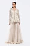 Buy_Onaya_Ivory Organza Embellished Cutdana V Neck Sequin Work Top And Sharara Set _at_Aza_Fashions