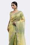 Onaya_Yellow Organza Embroidery Cutdana Paan Neck Gradient Saree With Blouse_Online_at_Aza_Fashions