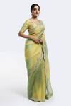 Shop_Onaya_Yellow Organza Embroidery Cutdana Paan Neck Gradient Saree With Blouse_Online_at_Aza_Fashions