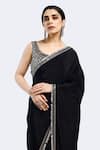 Shop_Onaya_Black Crepe Sequins Polo Collar Contrast Embellished Border Saree With Blouse _Online_at_Aza_Fashions