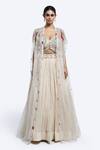 Buy_Onaya_Ivory Crush Fabric Embroidery Abstract Cape Front Sequin Butti And Lehenga Set _at_Aza_Fashions