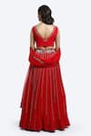 Shop_Onaya_Red Georgette Embroidery Cutdana Paan Neck Stripe Embellished Lehenga Set _at_Aza_Fashions