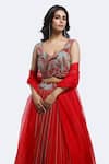 Shop_Onaya_Red Georgette Embroidery Cutdana Paan Neck Stripe Embellished Lehenga Set _Online_at_Aza_Fashions