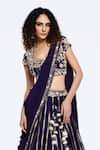 Shop_Onaya_Purple Crepe Embroidery Floral Pre-draped Abstract Lehenga Saree With Blouse _Online_at_Aza_Fashions