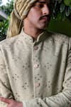 Philocaly_Green Embroidered Fabric Textured Gold Accents Heer Sherwani And Kurta Set _Online_at_Aza_Fashions