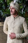 Buy_Philocaly_Green Embroidered Fabric Textured Gold Accents Heer Sherwani And Kurta Set _Online_at_Aza_Fashions