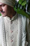 Philocaly_Green Embroidered Fabric Textured Gold Accents Heer Sherwani And Kurta Set _at_Aza_Fashions