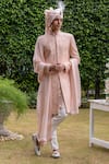 Shop_Philocaly_Pink Raw Silk Textured Beads Gulzaar Embroidered Sherwani And Kurta Set _Online_at_Aza_Fashions