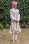 Buy_Philocaly_Off White Raw Silk Embroidered Beads Rooh Thread Sherwani And Kurta Set _at_Aza_Fashions