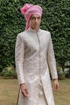 Shop_Philocaly_Off White Raw Silk Embroidered Beads Rooh Thread Sherwani And Kurta Set _Online_at_Aza_Fashions