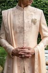 Philocaly_Beige Raw Silk Embroidered Beads Bhuvan Floral Sherwani And Kurta Set _Online_at_Aza_Fashions